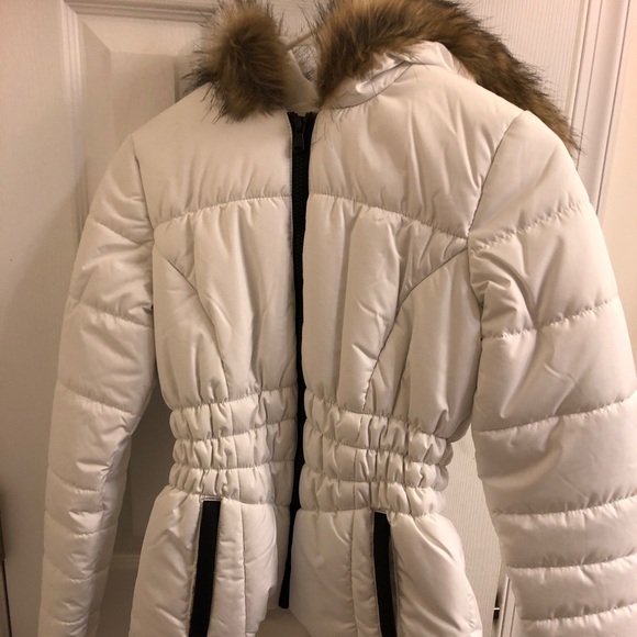 white winter coat with fur hood